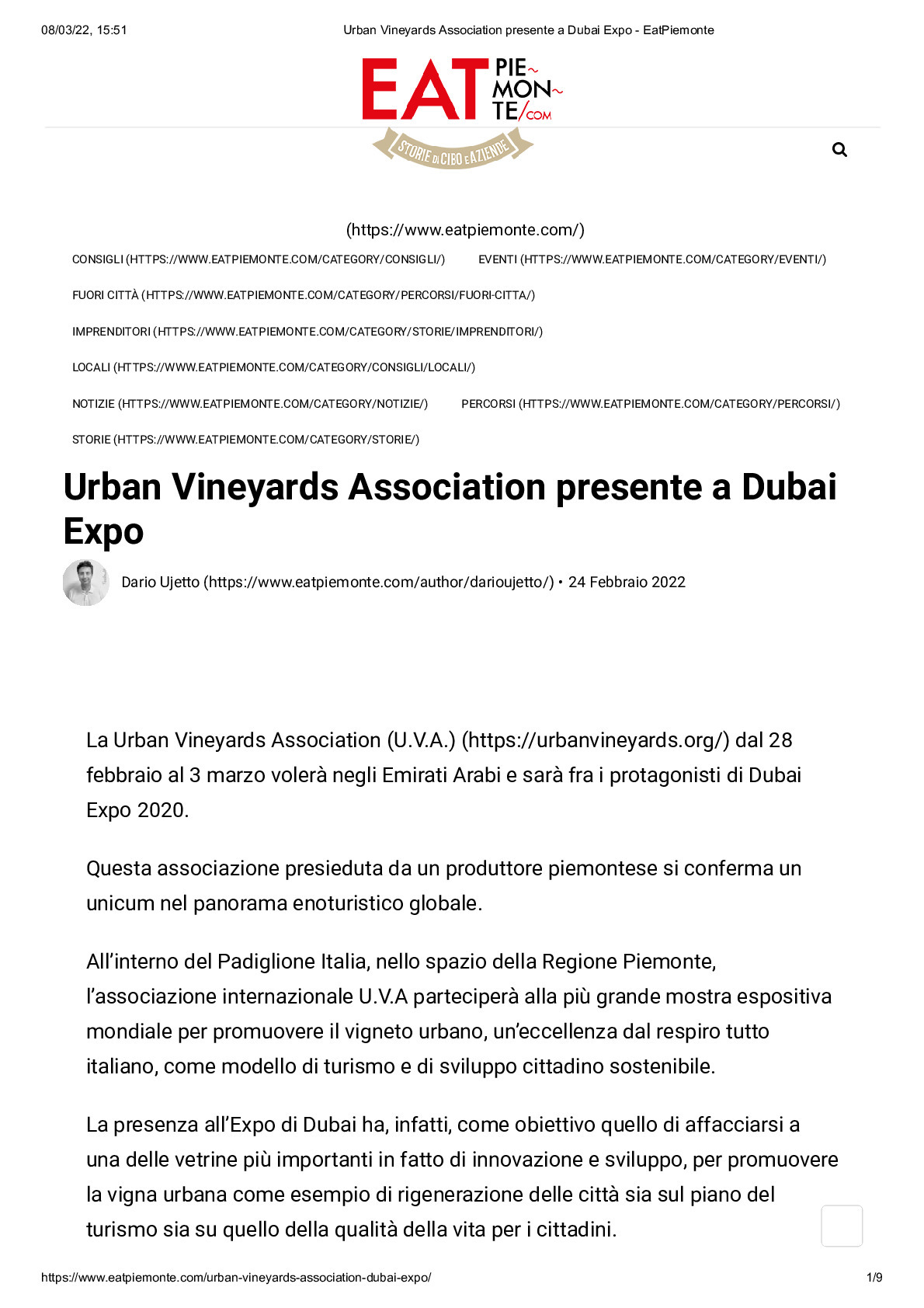 Urban Vineyards Association presente a Dubai Expo